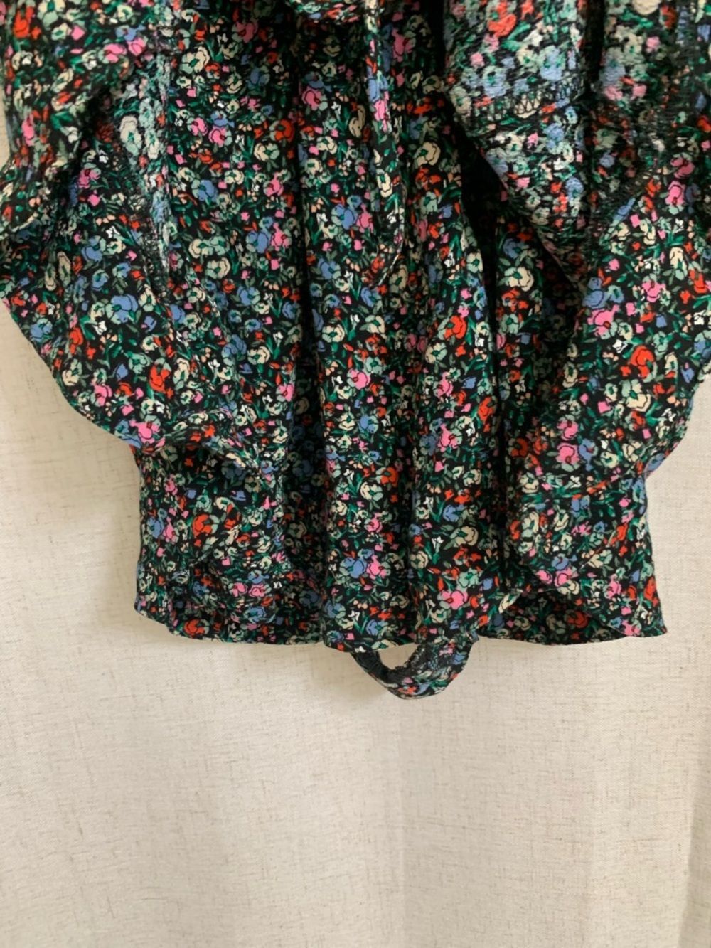 LOFT Black Floral Wrap Mini Dress Romper with Shorts Multicolor Blossoms XS - Picture 7 of 9